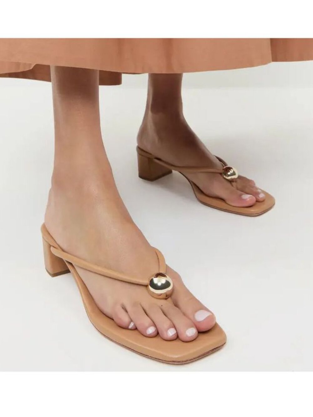 Loeffler Randall Odessa SANDALS Size 5 Slip On Block Heel Dune Tan Leather